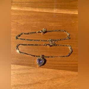 Two Gold and Purple Heart Pendant Ankle Bracelet
